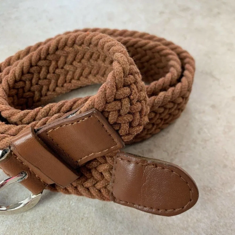 FAUX LEATHER + COTTON CANVAS Belt — Woven Brown - Picture 3 of 8